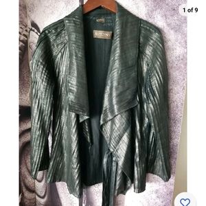 AUTUNNO Women's‎ Flyaway Leather Tie Belt Jacket Black Jacket Size M